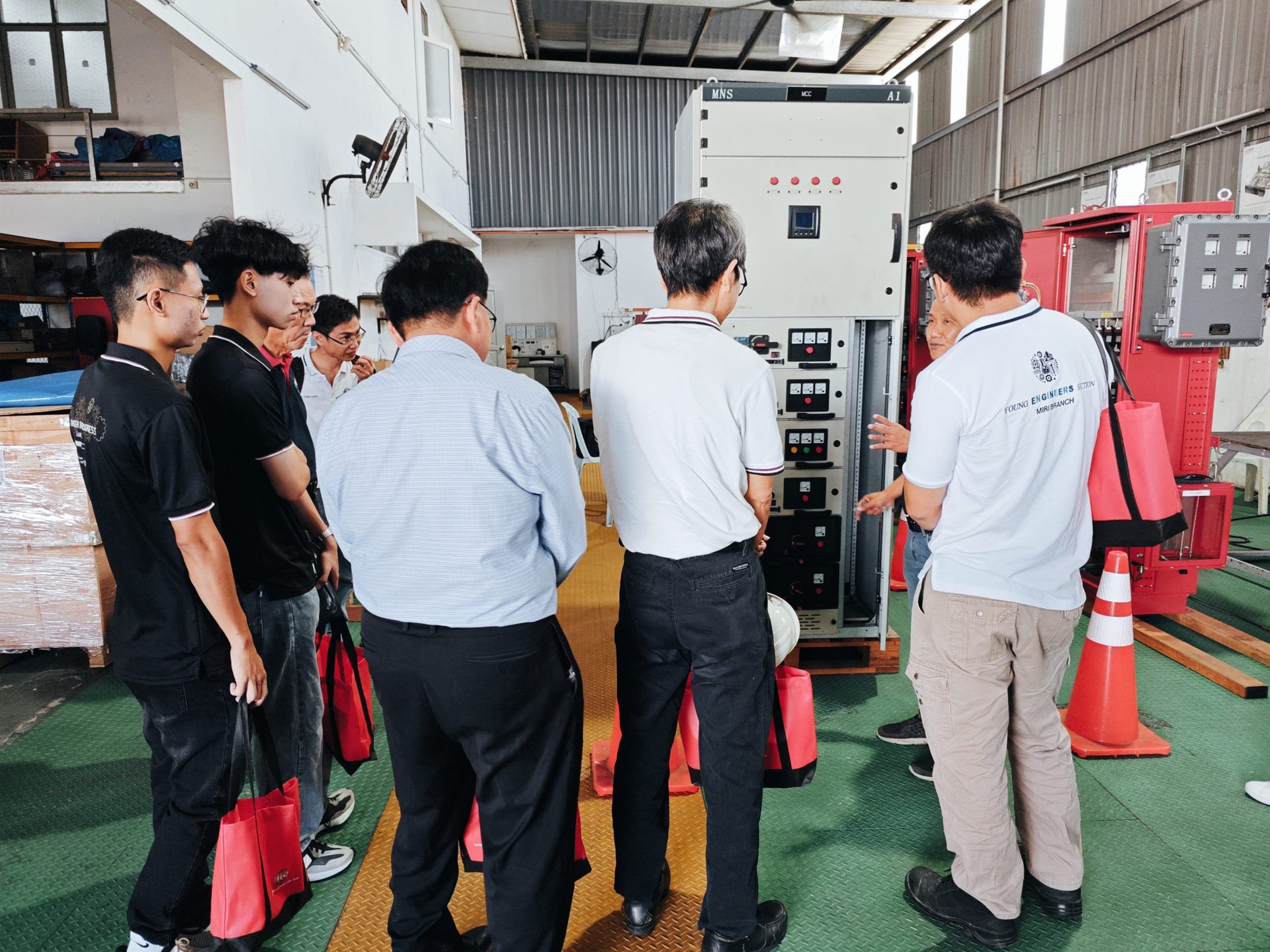 MNS motor control centre under test in the ULTECH workshop in Miri, with Ex-proof panels alongside